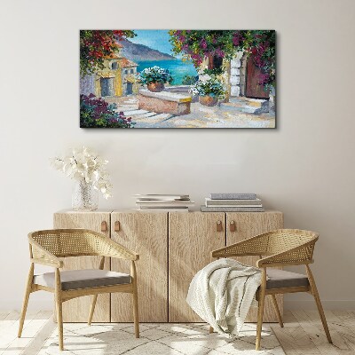 Bild auf leinwand Eine Küstenstadt voller Blumen