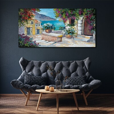 Bild auf leinwand Eine Küstenstadt voller Blumen