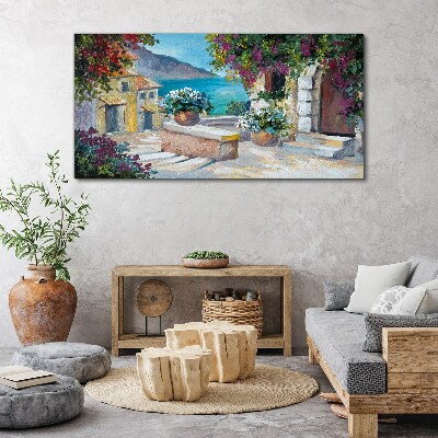 Bild auf leinwand Eine Küstenstadt voller Blumen