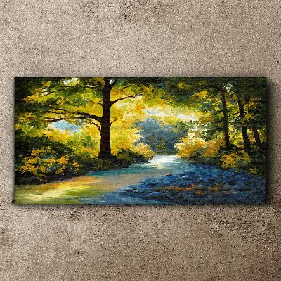 Foto auf leinwand Goldenes Licht in der Waldlandschaft