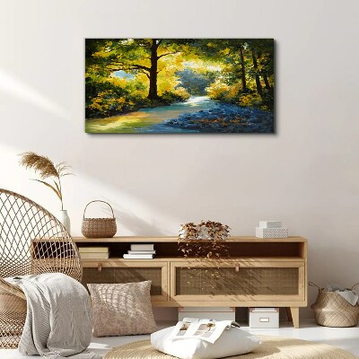 Foto auf leinwand Goldenes Licht in der Waldlandschaft