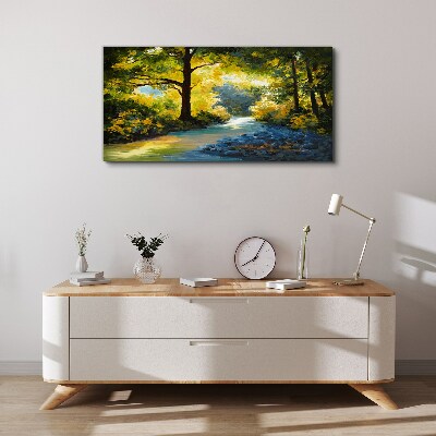 Foto auf leinwand Goldenes Licht in der Waldlandschaft