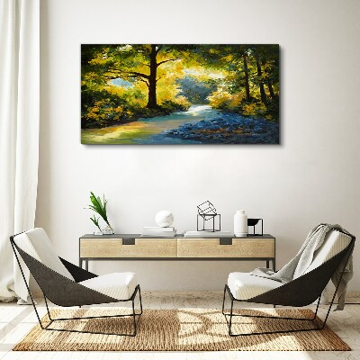 Foto auf leinwand Goldenes Licht in der Waldlandschaft