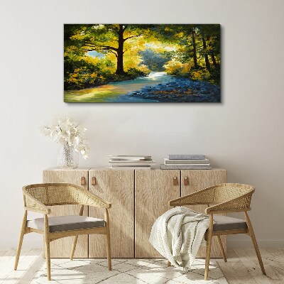 Foto auf leinwand Goldenes Licht in der Waldlandschaft
