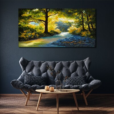 Foto auf leinwand Goldenes Licht in der Waldlandschaft