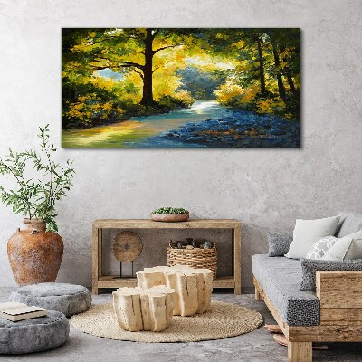 Foto auf leinwand Goldenes Licht in der Waldlandschaft