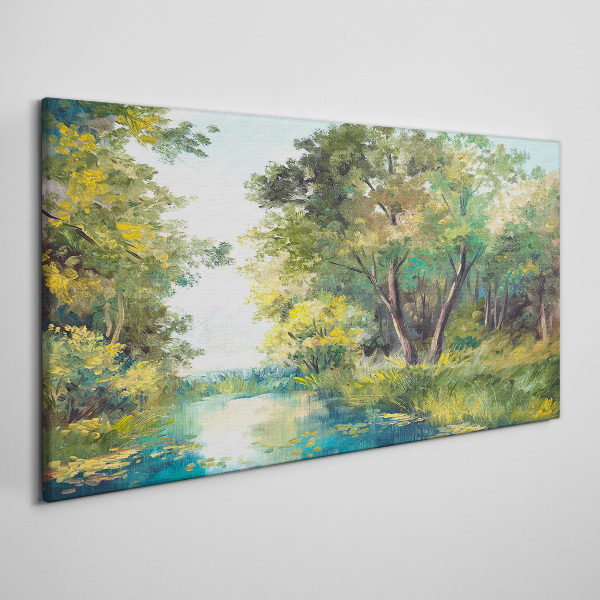 Foto auf leinwand Eine friedliche Waldlandschaft am Wasser