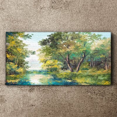 Foto auf leinwand Eine friedliche Waldlandschaft am Wasser