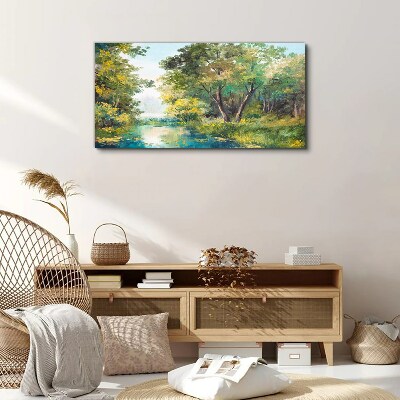 Foto auf leinwand Eine friedliche Waldlandschaft am Wasser