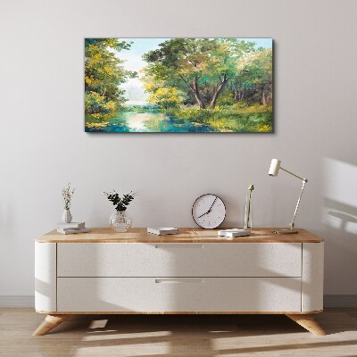 Foto auf leinwand Eine friedliche Waldlandschaft am Wasser
