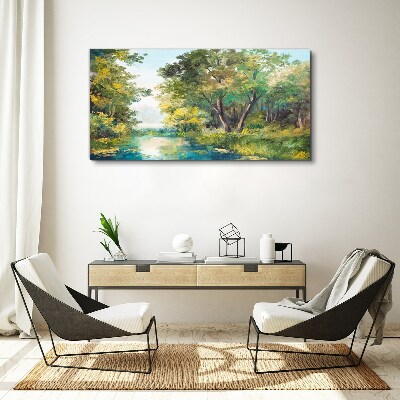 Foto auf leinwand Eine friedliche Waldlandschaft am Wasser