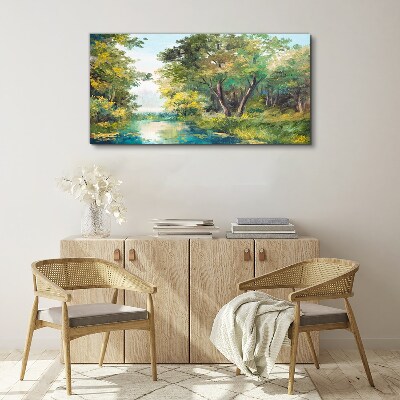 Foto auf leinwand Eine friedliche Waldlandschaft am Wasser