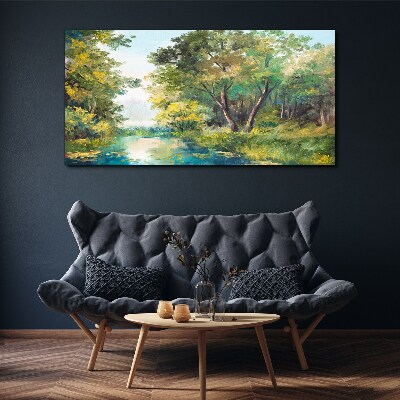 Foto auf leinwand Eine friedliche Waldlandschaft am Wasser