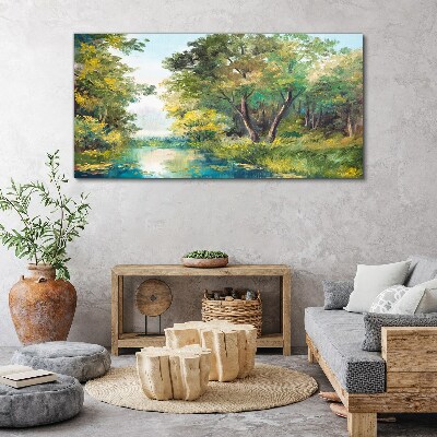 Foto auf leinwand Eine friedliche Waldlandschaft am Wasser