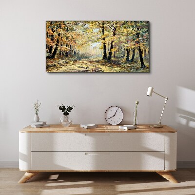 Foto auf leinwand Goldener Wald in herbstlicher Aura