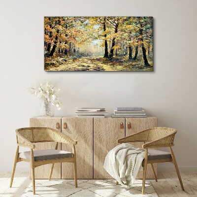 Foto auf leinwand Goldener Wald in herbstlicher Aura