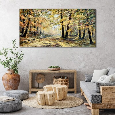 Foto auf leinwand Goldener Wald in herbstlicher Aura
