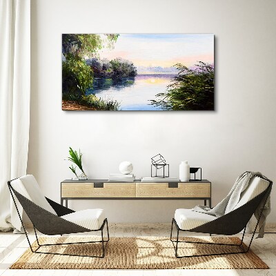 Foto leinwand Eine friedliche Landschaft am Fluss