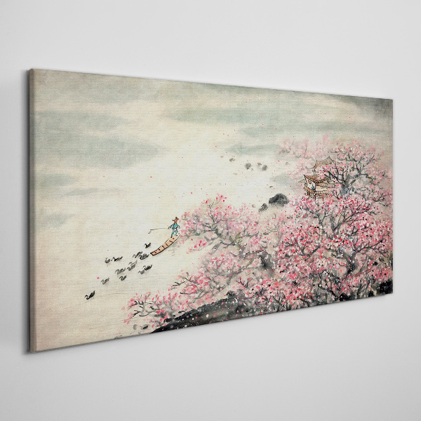 Wandbild Frühlingslandschaft mit blühenden Bäumen