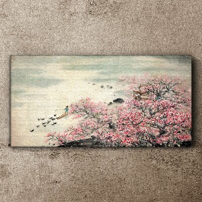 Wandbild Frühlingslandschaft mit blühenden Bäumen