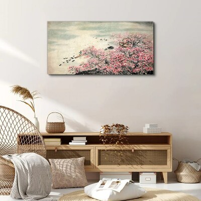 Wandbild Frühlingslandschaft mit blühenden Bäumen