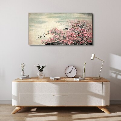 Wandbild Frühlingslandschaft mit blühenden Bäumen