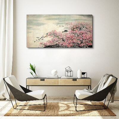 Wandbild Frühlingslandschaft mit blühenden Bäumen
