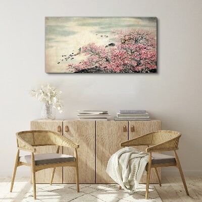 Wandbild Frühlingslandschaft mit blühenden Bäumen