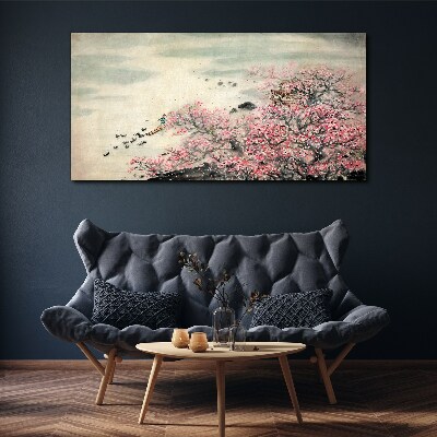 Wandbild Frühlingslandschaft mit blühenden Bäumen