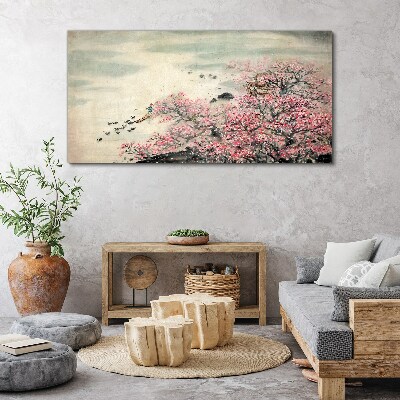 Wandbild Frühlingslandschaft mit blühenden Bäumen