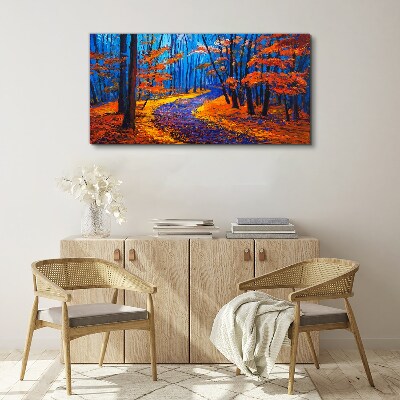 Foto auf leinwand Herbstallee in den Farben des Sonnenuntergangs