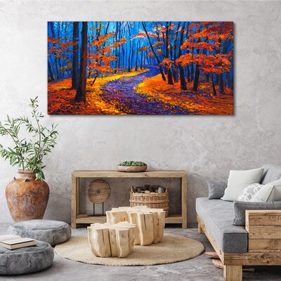 Foto auf leinwand Herbstallee in den Farben des Sonnenuntergangs