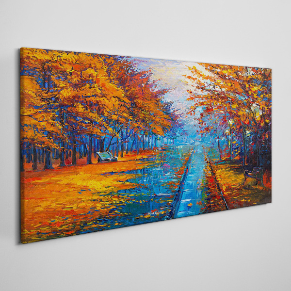 Leinwandbild Goldener Herbst über dem ruhigen Wasser