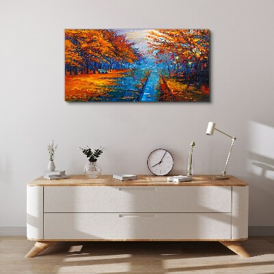 Leinwandbild Goldener Herbst über dem ruhigen Wasser