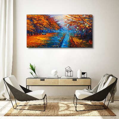 Leinwandbild Goldener Herbst über dem ruhigen Wasser