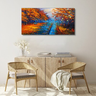 Leinwandbild Goldener Herbst über dem ruhigen Wasser