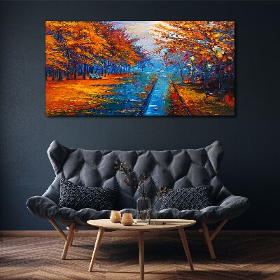 Leinwandbild Goldener Herbst über dem ruhigen Wasser