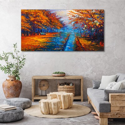Leinwandbild Goldener Herbst über dem ruhigen Wasser