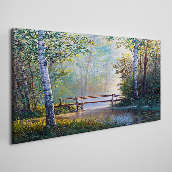 Foto auf leinwand Eine Brücke in einer Waldlandschaft