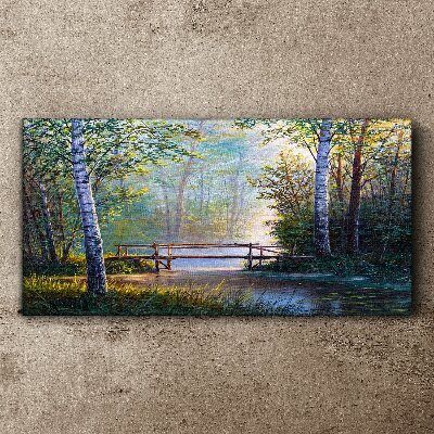 Foto auf leinwand Eine Brücke in einer Waldlandschaft