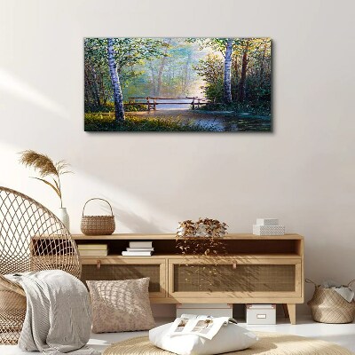 Foto auf leinwand Eine Brücke in einer Waldlandschaft