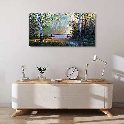 Foto auf leinwand Eine Brücke in einer Waldlandschaft