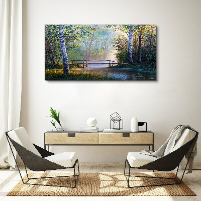 Foto auf leinwand Eine Brücke in einer Waldlandschaft