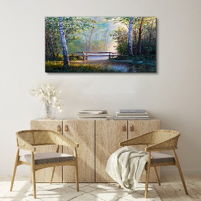 Foto auf leinwand Eine Brücke in einer Waldlandschaft