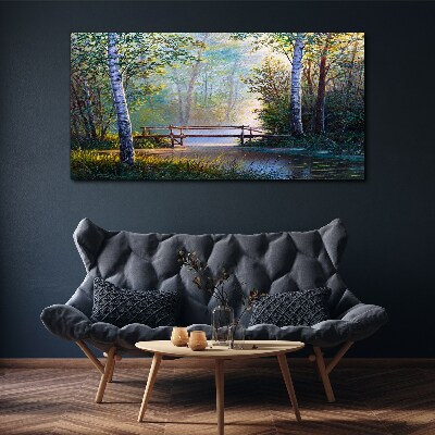 Foto auf leinwand Eine Brücke in einer Waldlandschaft