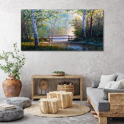 Foto auf leinwand Eine Brücke in einer Waldlandschaft