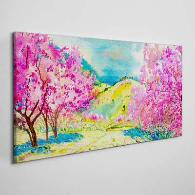 Foto auf leinwand Frühlingslandschaft in Rosatönen