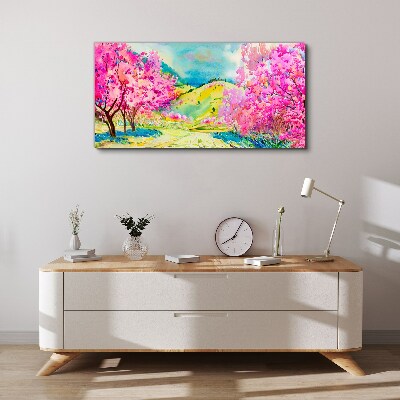 Foto auf leinwand Frühlingslandschaft in Rosatönen