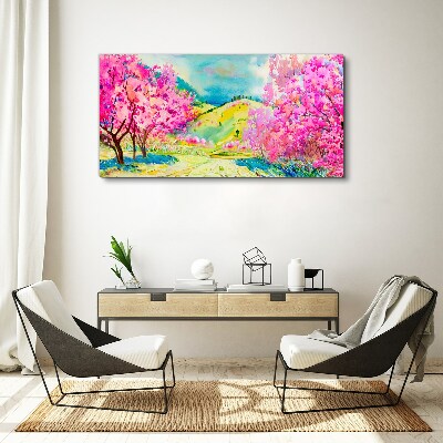 Foto auf leinwand Frühlingslandschaft in Rosatönen