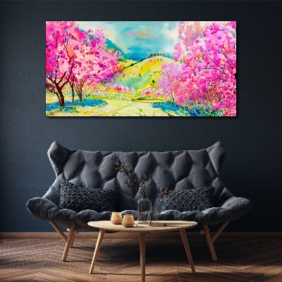Foto auf leinwand Frühlingslandschaft in Rosatönen